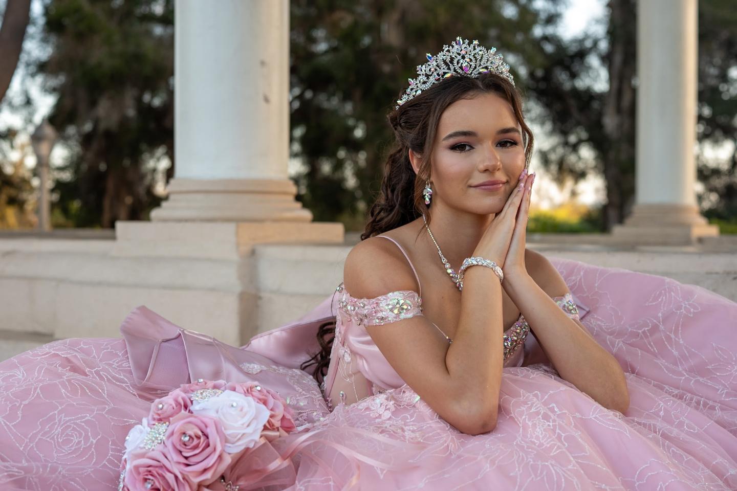 Sophia Isabella wearing a pink ballgown and silver tiara
